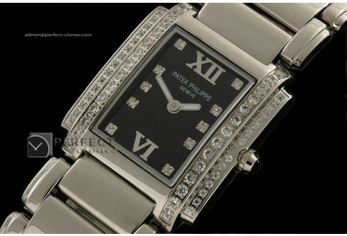 PP01005 Ladies 24 Hours Double Diamonds SS Black Swiss Quartz