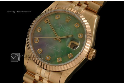RDJMF10021 FG MOP Ex Green Dial Jubilee Roman Markers Eta 2836-2