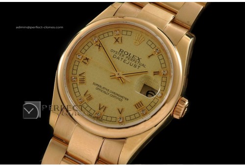 RDJMF10022 FG Checkered Gold Dial Oyster Diam/Roman Markers Eta