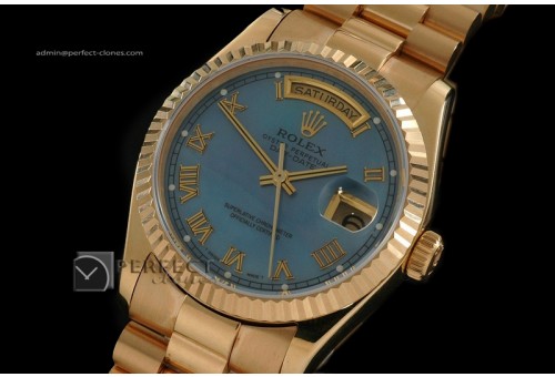 RLDDF10054 Full Gold MOP Sky Blue Dial Roman Markers Eta 2836-2