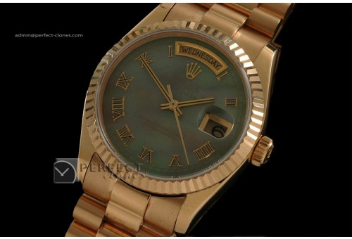 RLDDF10055 Full Gold MOP Green Dial Roman Markers Eta 2836-2