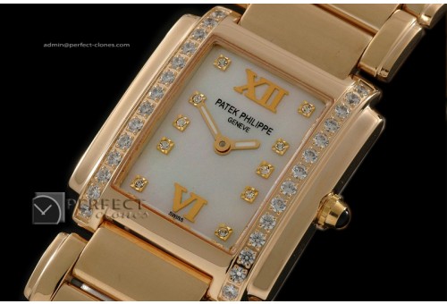 PP01012 Ladies 24 Hours Single Diamonds YG MOP Wht Swiss Quartz