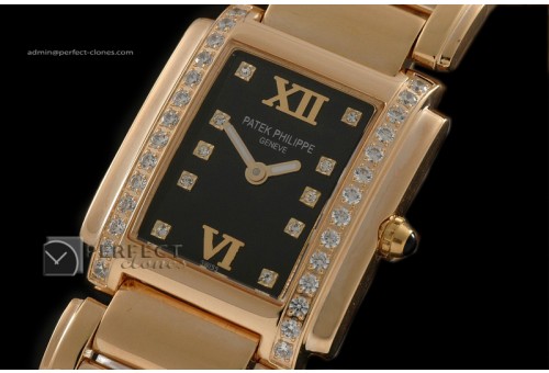 PP01015 Ladies 24 Hours Single Diamonds YG Black Swiss Quartz