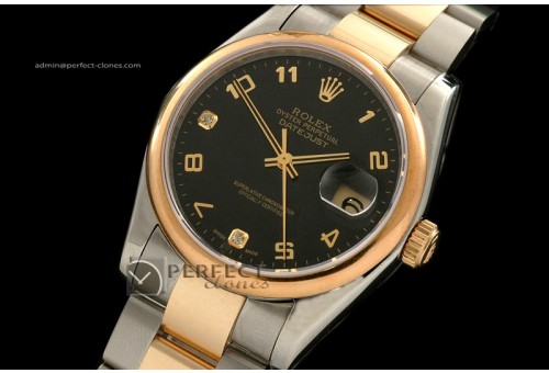 RDJMT10088 14K Wrapped TT Black Dial Diam/Num Markers Osyter Eta