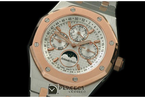 AP26574-106 Royal Oak 26574 Perpetual Calender SS/RG Wht A-2813