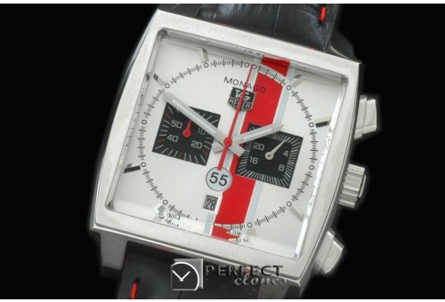 TGM00908 Monaco Classic SS/LE White Jap OS2Quartz Chrono