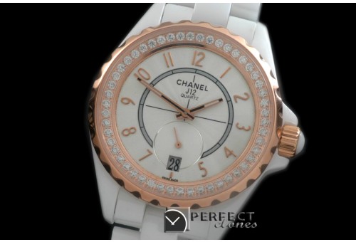 CHA365-111D J12 365 TT CER/CER White Num Swiss Qtz