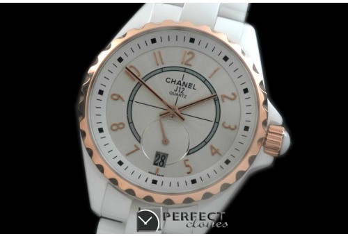 CHA365-111 J12 365 TT CER/CER White Num Swiss Qtz
