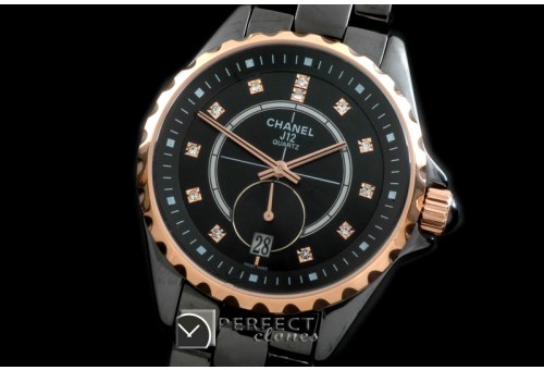 CHA365-114 J12 365 TT CER/CER Black Diam Swiss Qtz