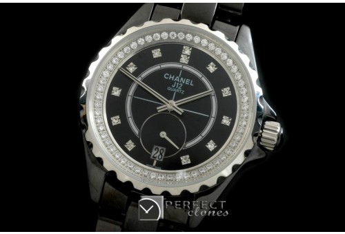 CHA365-104D J12 365 CER/CER Black Diam Swiss Qtz