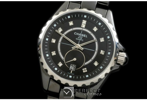 CHA365-104 J12 365 CER/CER Black Diam Swiss Qtz