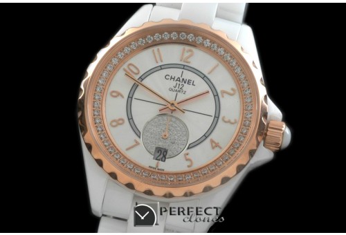 CHA365-115D J12 365 TT CER/CER White Num Swiss Qtz