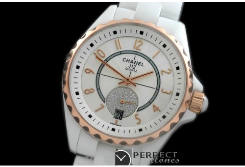 CHA365-115 J12 365 TT CER/CER White Num Swiss Qtz