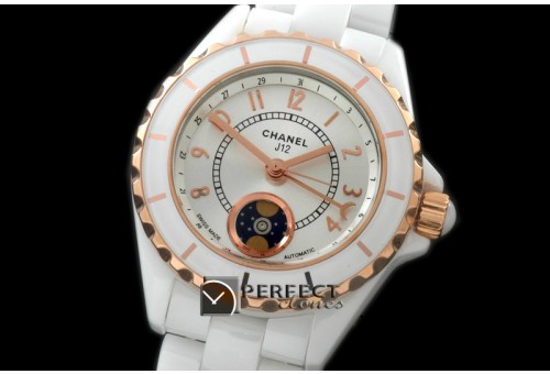 CHA00806 J12 Moonphase Cerarmic RG White Jap Quartz