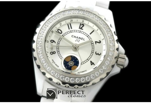 CHA00801D J12 Moonphase Cerarmic SS White Jap Quartz