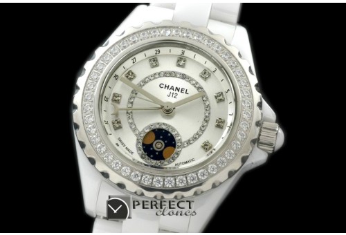 CHA00803D J12 Moonphase Cerarmic SS White Jap Quartz