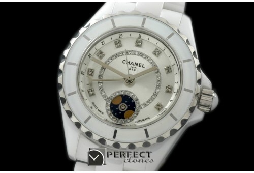 CHA00803 J12 Moonphase Cerarmic SS White Jap Quartz