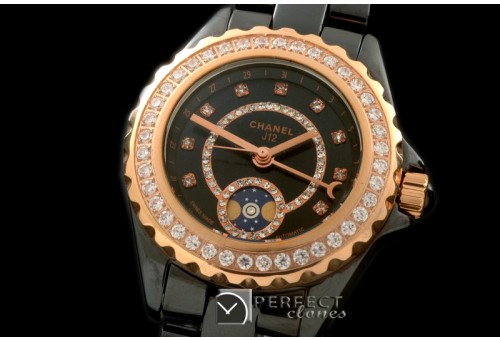 CHA00809D J12 Moonphase Cerarmic RG Black Jap Quartz