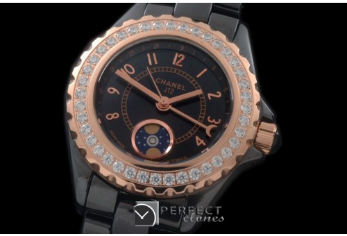 CHA00807D J12 Moonphase Cerarmic RG Black Jap Quartz