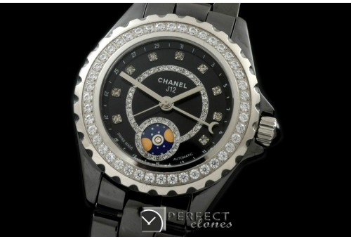 CHA00804D J12 Moonphase Cerarmic SS Black Jap Quartz