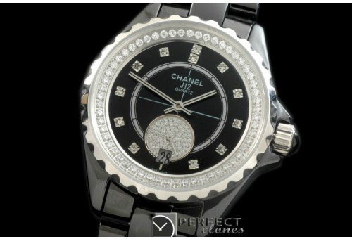 CHA365-108D J12 365 CER/CER Black Diam Swiss Qtz