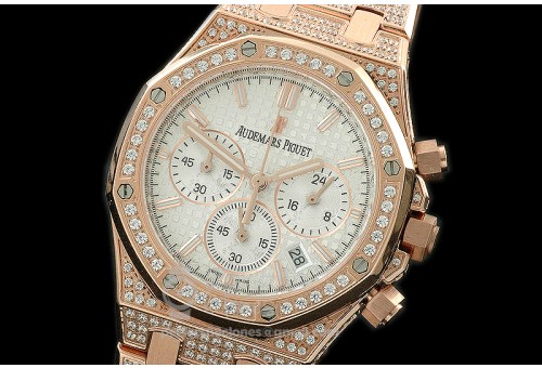 APROL08011 Royal Oak Ladies Chrono RG/Diam/RG White Jap OS20