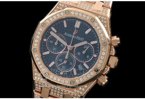 APROL08013 Royal Oak Ladies Chrono RG/Diam/RG Blue Jap OS20
