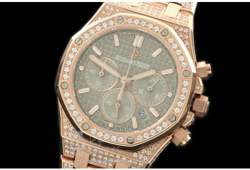 APROL08014 Royal Oak Ladies Chrono RG/Diam/RG Grey Jap OS20