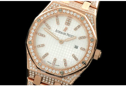 APLD01026D Royal Oak Ladies Diam/RG/RG White S-Qtz