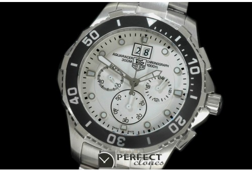 TGAQ00066 AquaRacer Big Date Chrono SS/SS White Jap OS Qtz