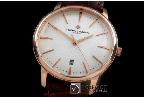 VCP00111 Patrimony RG/LE White Stk Jap Miyota 9015