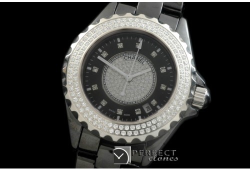 CHA00712 J12 Men Diamonds Cerarmic Black Jap Quartz