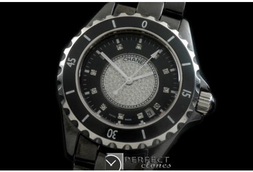 CHA00702 J12 Men Diamonds Ceramic Black Jap Quartz