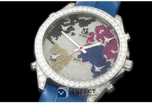 JC00051 5-Time Zone World SS/RU Diam Swiss Orig Quartz