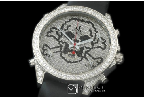 JC00056 5-Time Zone Skull SS/RU Diam Swiss Orig Quartz