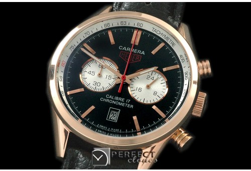 TG16-112 Carrera 16 Chrono RG/LE Black Jap OS20 Qtz