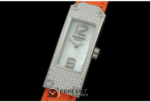 HE-KELLY-103 Kelly 2 SS/LE White/Togo Swiss Quartz