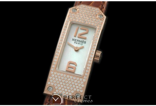 HE-KELLY-133 Kelly 2 RG/LE/F-Diam White/Croc Swiss Quartz