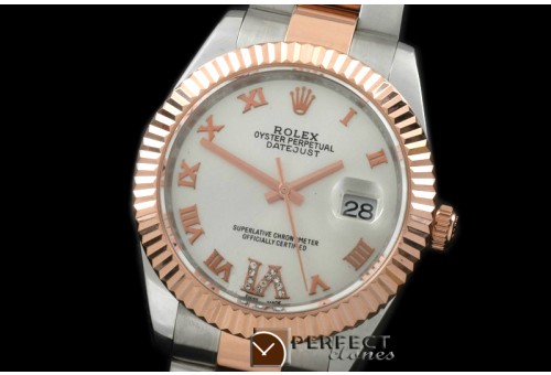 R41DJTR00121 SS/RG Oyster Fluted White Roman Asian Eta 2836-2 2