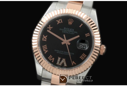 R41DJTR00122 SS/RG Oyster Fluted Black Roman Asian Eta 2836-2 2