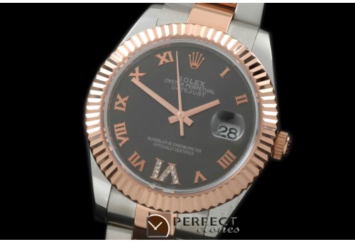R41DJTR00123 SS/RG Oyster Fluted Grey Roman Asian Eta 2836-2 2