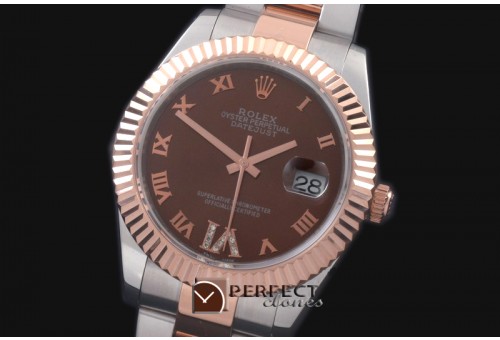 R41DJTR00124 SS/RG Oyster Fluted Brown Roman Asian Eta 2836-2 2