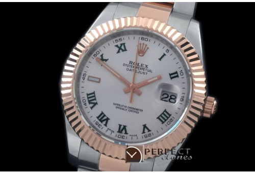 R41DJTR00131 SS/RG Oyster Fluted White Roman Asian Eta 2836-2 2