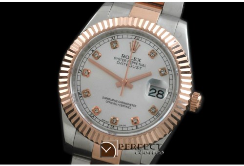 R41DJTR00142 SS/RG Oyster Fluted White Diam Asian Eta 2836-2