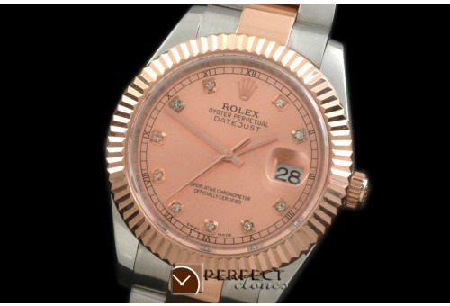R41DJTR00147 SS/RG Oyster Fluted R-Gold Diam Asian Eta 2836-2