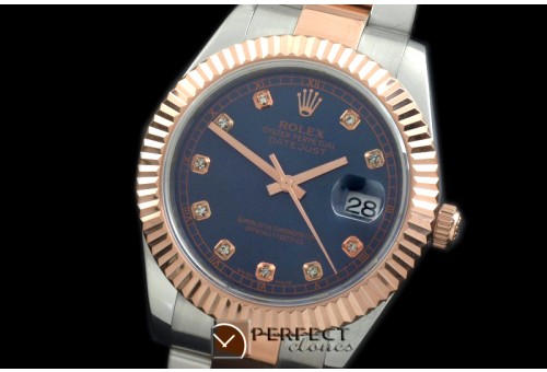 R41DJTR00145 SS/RG Oyster Fluted Blue Diam Asian Eta 2836-2