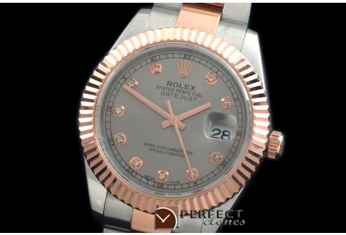 R41DJTR00144 SS/RG Oyster Fluted Grey Diam Asian Eta 2836-2