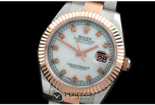 R41DJTR00151 SS/RG Oyster Fluted M-Wht Diam Asian Eta 2836-2