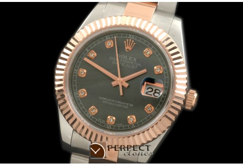 R41DJTR00152 SS/RG Oyster Fluted M-Blk Diam Asian Eta 2836-2