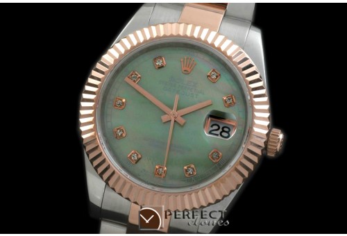 R41DJTR00154 SS/RG Oyster Fluted M-Green Diam Asian Eta 2836-2
